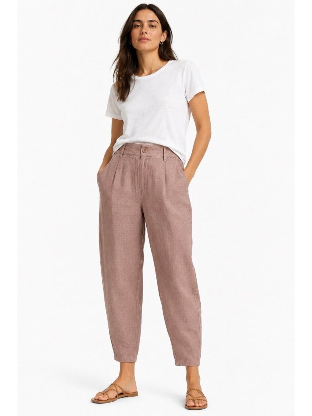 POETRY 100% linen pants pink 8 tapered lantern preppy summer high rise vacay
